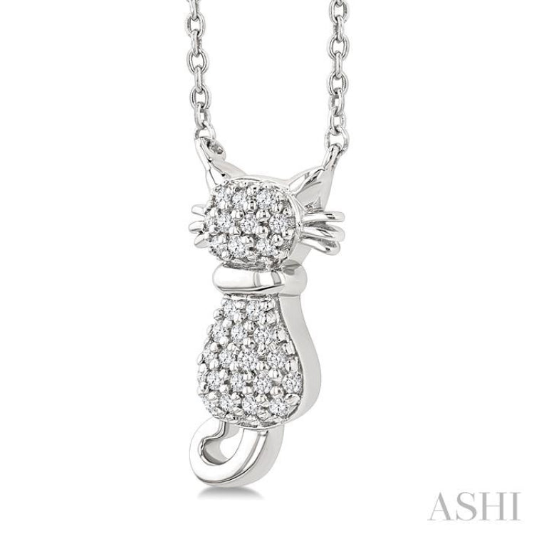 1/10 Ctw Cat Shape Petite Round Cut Diamond Fashion Pendant With Chain in 10K White Gold