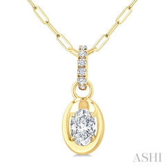 1/4 Ctw Dome Oval and Round Cut Diamond Fashion Pendant With Paper Clip Chain in 14K Yellow Gold