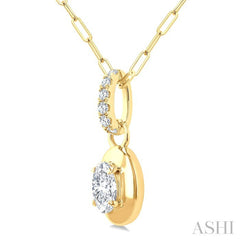 1/4 Ctw Dome Oval and Round Cut Diamond Fashion Pendant With Paper Clip Chain in 14K Yellow Gold