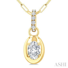 1/4 Ctw Dome Oval and Round Cut Diamond Fashion Pendant With Paper Clip Chain in 14K Yellow Gold
