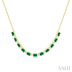 4X3 MM Octagon Shape Emerald and 1/2 Ctw Round Cut Diamond Precious Tennis Necklace in 14K Yellow Gold