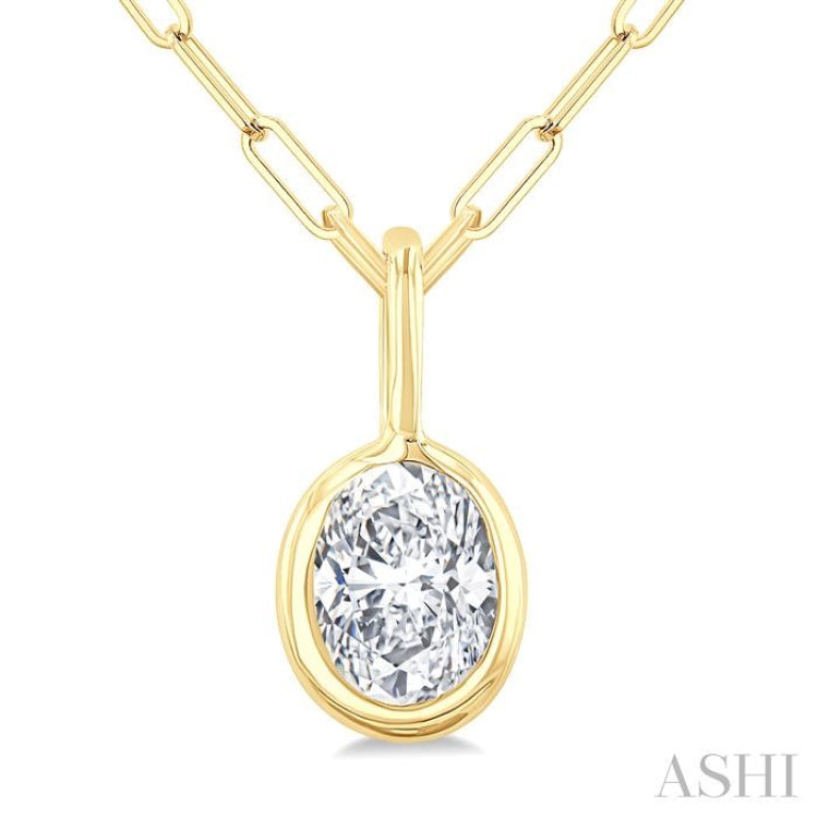 1/5 Ctw Oval Cut Bezel Set Diamond Fashion Pendant With Paperclip Chain in 10K Yellow Gold