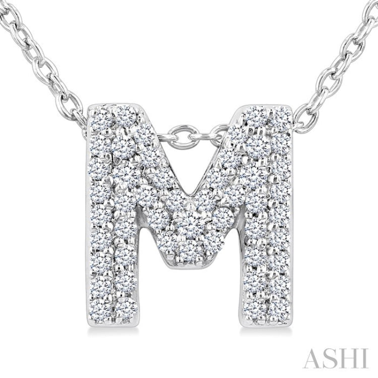1/6 Ctw Bubble Accent Initial 'M' Round Cut Diamond Fashion Pendant With Chain in 10K White Gold