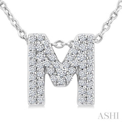 1/6 Ctw Bubble Accent Initial 'M' Round Cut Diamond Fashion Pendant With Chain in 10K White Gold