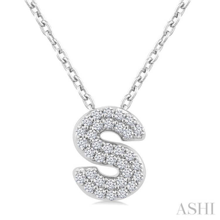 1/10 Ctw Bubble Accent Initial 'S' Round Cut Diamond Fashion Pendant With Chain in 10K White Gold