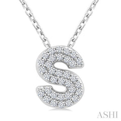 1/10 Ctw Bubble Accent Initial 'S' Round Cut Diamond Fashion Pendant With Chain in 10K White Gold