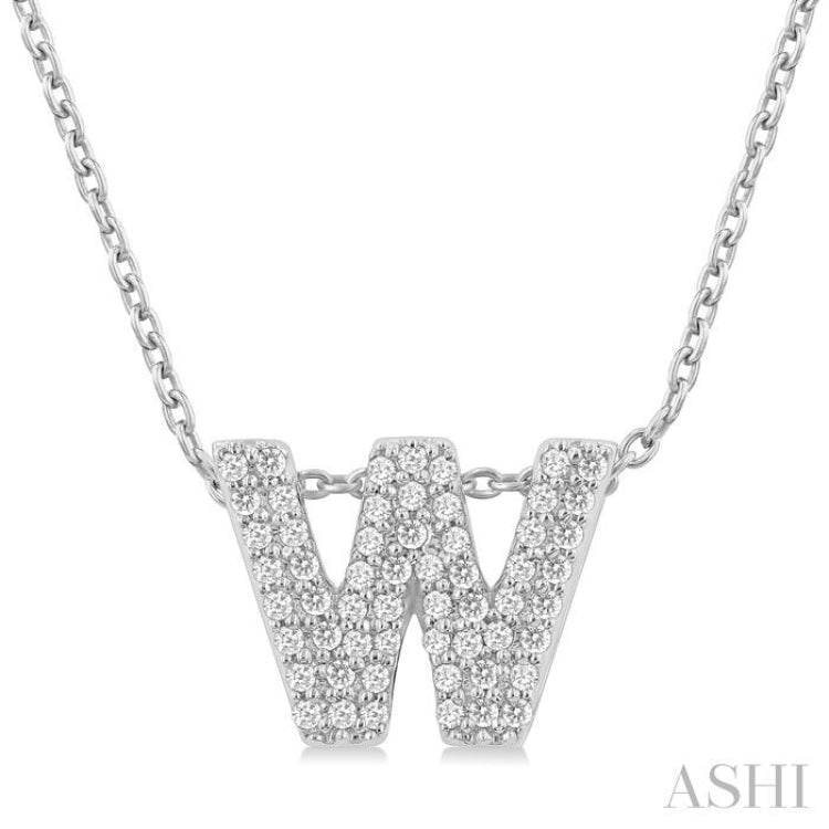 1/6 Ctw Bubble Accent Initial 'W' Round Cut Diamond Fashion Pendant With Chain in 10K White Gold