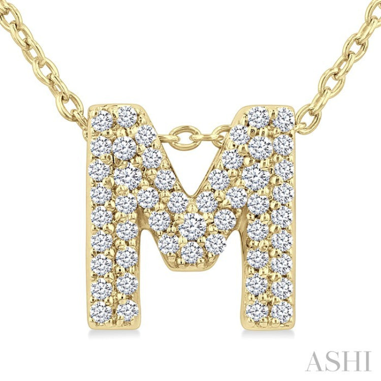 1/6 Ctw Bubble Accent Initial 'M' Round Cut Diamond Fashion Pendant With Chain in 10K Yellow Gold
