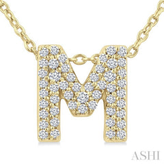 1/6 Ctw Bubble Accent Initial 'M' Round Cut Diamond Fashion Pendant With Chain in 10K Yellow Gold