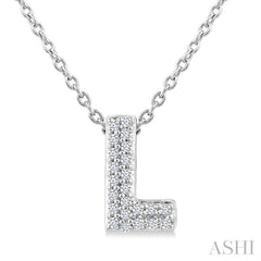 1/20 Ctw Initial 'L' Round Cut Diamond Fashion Pendant With Chain in 10K White Gold