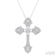 1/4 Ctw Cross Round Cut Diamond Fashion Pendant With Chain in 14K White Gold