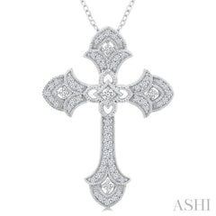 1/4 Ctw Cross Round Cut Diamond Fashion Pendant With Chain in 14K White Gold