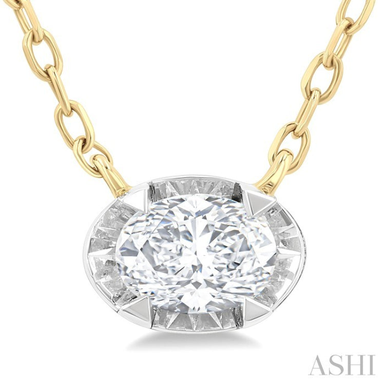 1/4 Ctw Oval and Bezel Set Round Cut Diamond Station Necklace in 14K Yellow and White Gold