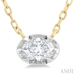 1/4 Ctw Oval and Bezel Set Round Cut Diamond Station Necklace in 14K Yellow and White Gold