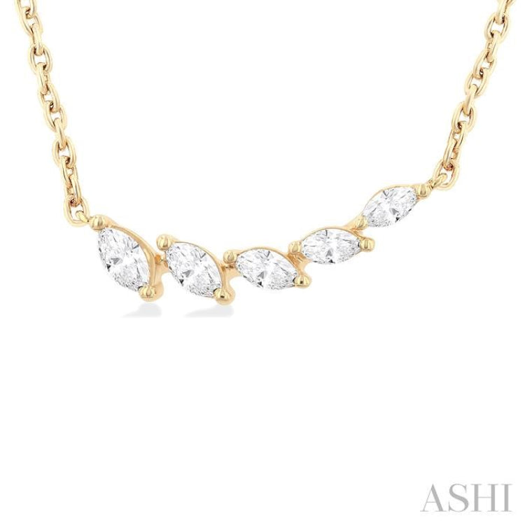 1/3 Ctw Graduated Marquise Cut Diamond Fashion Necklace in 14K Yellow Gold