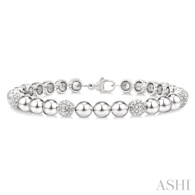 1/5 Ctw Bold Bead Design Round Cut Diamond Fashion Bracelet in Sterling Silver