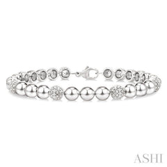 1/5 Ctw Bold Bead Design Round Cut Diamond Fashion Bracelet in Sterling Silver