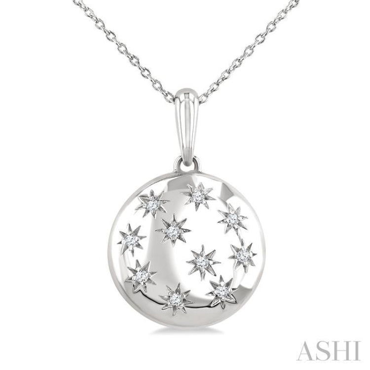 1/10 Ctw Bold Star Engraved Puffed Round Round Cut Diamond Pendant With Chain in Sterling Silver