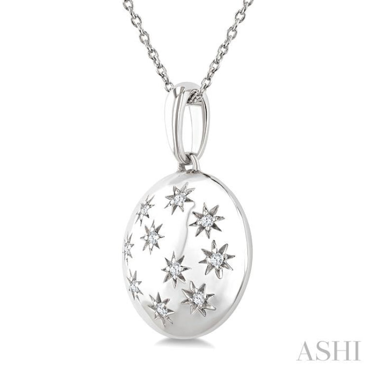 1/10 Ctw Bold Star Engraved Puffed Round Round Cut Diamond Pendant With Chain in Sterling Silver