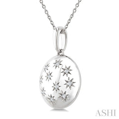 1/10 Ctw Bold Star Engraved Puffed Round Round Cut Diamond Pendant With Chain in Sterling Silver