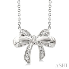 1/20 Ctw Bow Round Cut Diamond Fashion Pendant With Chain in Sterling Silver