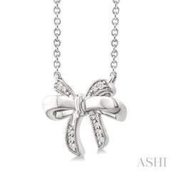 1/20 Ctw Bow Round Cut Diamond Fashion Pendant With Chain in Sterling Silver