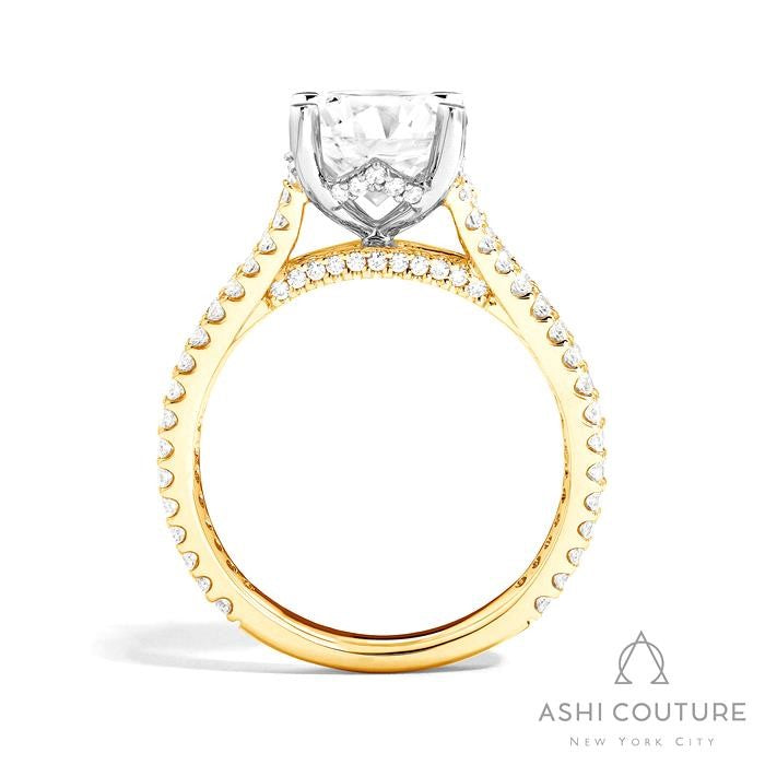 Bridal Split Shank Round Semi-Mount Engagement Ring in Yellow and White Gold