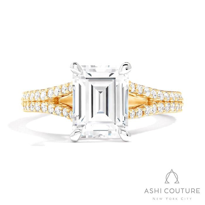 Bridal Split Shank Emerald Semi-Mount Engagement Ring in Yellow and White Gold