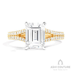 Bridal Split Shank Emerald Semi-Mount Engagement Ring in Yellow and White Gold