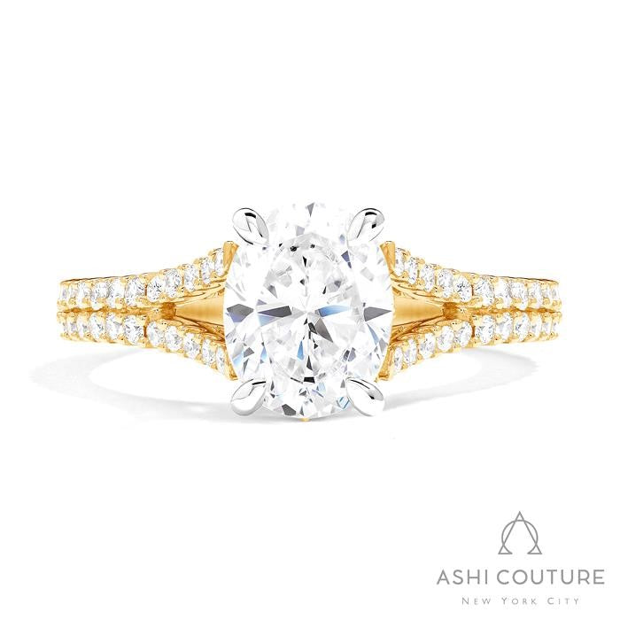 Bridal Split Shank Oval Semi-Mount Engagement Ring in Yellow and White Gold