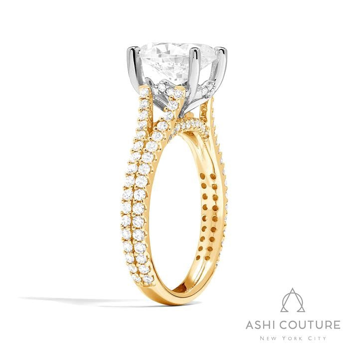 Bridal Split Shank Oval Semi-Mount Engagement Ring in Yellow and White Gold