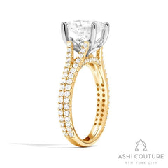 Bridal Split Shank Oval Semi-Mount Engagement Ring in Yellow and White Gold
