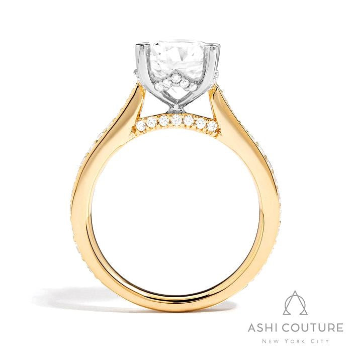 Bridal Channel/Prong Set Diamond Shank Round Semi-Mount Engagement Ring in Yellow and White Gold