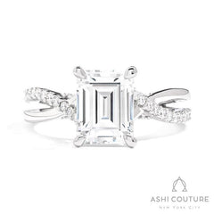 Bridal Alternate Diamond Emerald Bypass Semi-Mount Engagement Ring in White Gold