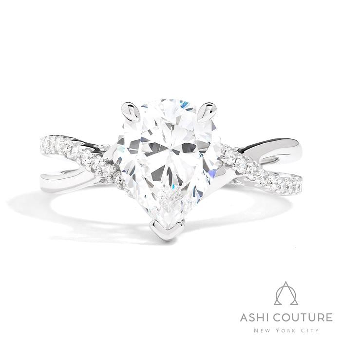 Bridal Alternate Diamond Pear Bypass Semi-Mount Engagement Ring in White Gold