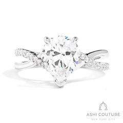 Bridal Alternate Diamond Pear Bypass Semi-Mount Engagement Ring in White Gold