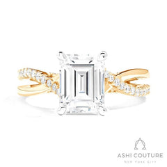 Bridal Alternate Diamond Emerald Bypass Semi-Mount Engagement Ring in Yellow and White Gold