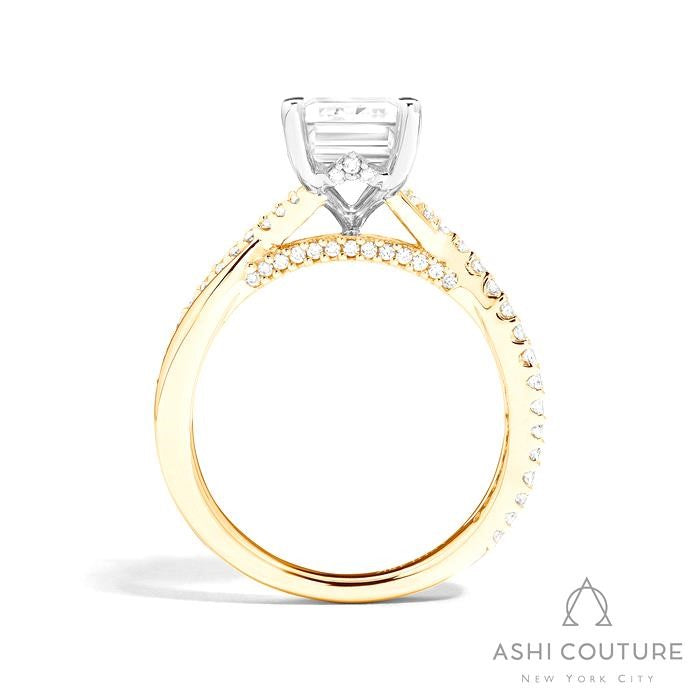 Bridal Alternate Diamond Emerald Bypass Semi-Mount Engagement Ring in Yellow and White Gold
