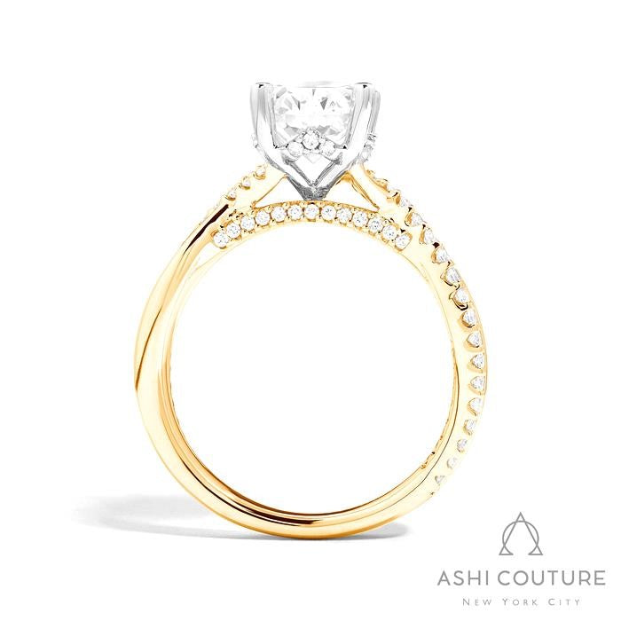 Bridal Alternate Diamond Oval Bypass Semi-Mount Engagement Ring in Yellow and White Gold