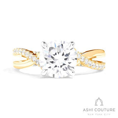 Bridal Alternate Diamond Round Bypass Semi-Mount Engagement Ring in Yellow and White Gold