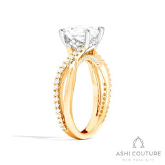 Bridal Alternate Diamond Round Bypass Semi-Mount Engagement Ring in Yellow and White Gold