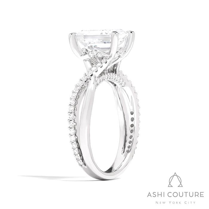 Bridal Alternate Diamond Emerald Bypass Semi-Mount Engagement Ring in White Gold