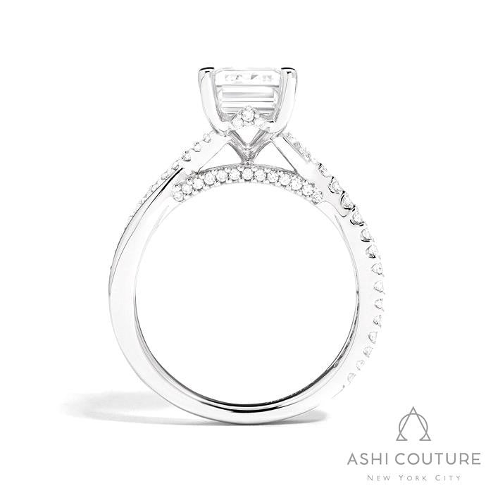 Bridal Alternate Diamond Emerald Bypass Semi-Mount Engagement Ring in White Gold