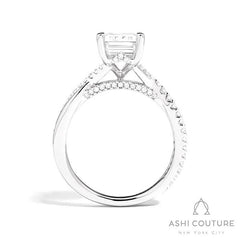 Bridal Alternate Diamond Emerald Bypass Semi-Mount Engagement Ring in White Gold