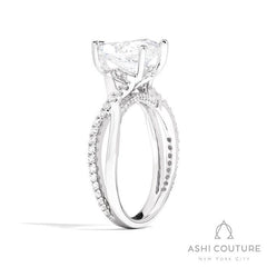 Bridal Alternate Diamond Pear Bypass Semi-Mount Engagement Ring in White Gold