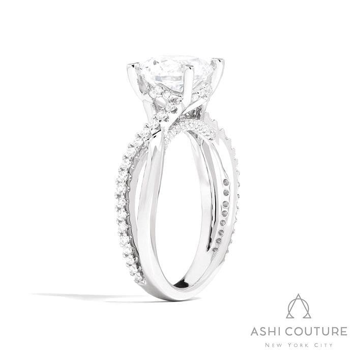 Bridal Alternate Diamond Round Bypass Semi-Mount Engagement Ring in White Gold