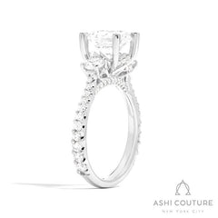 Bridal 3-Stone Diamond Round Semi-Mount Engagement Ring With Round Side Diamonds in White Gold