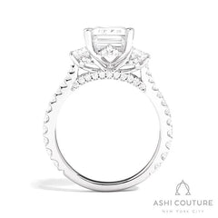 Bridal 3-Stone Diamond Emerald Semi-Mount Engagement Ring With Round Side Diamonds in White Gold