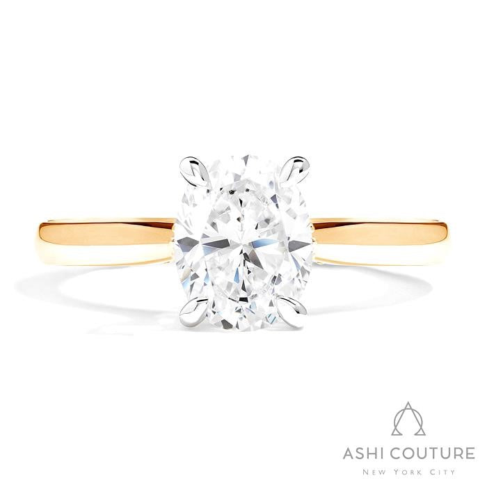 Bridal Solitaire Oval Semi-Mount Engagement Ring in Yellow and White Gold