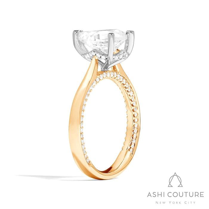 Bridal Solitaire Pear Semi-Mount Engagement Ring in Yellow and White Gold